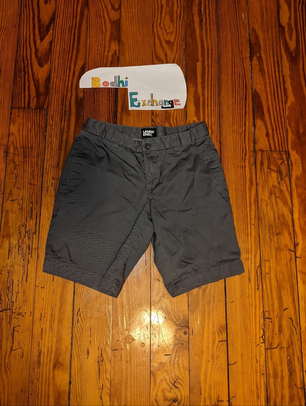 Lands' End Dark Charcoal Straight Casual Shorts with Pink Waistband Trim